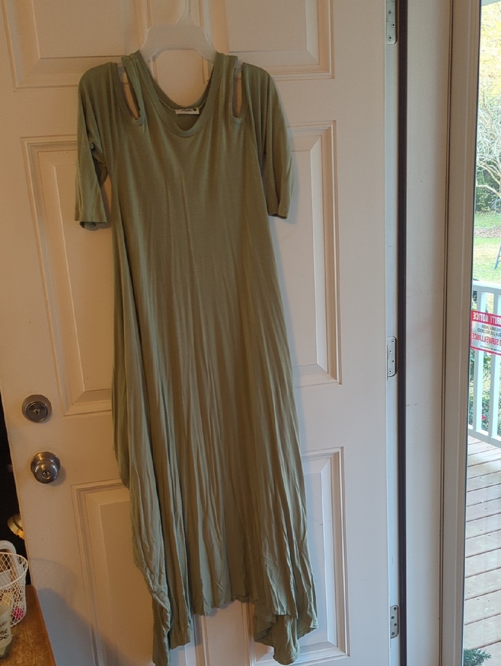 Olive Green Women's Maxi Dress with Cutout Shoulders